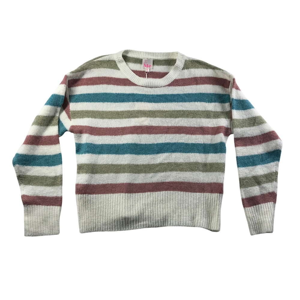 So Me Womens Striped Crewneck Sweater Multicolor Soft Knit ST1771-01 Large NEW